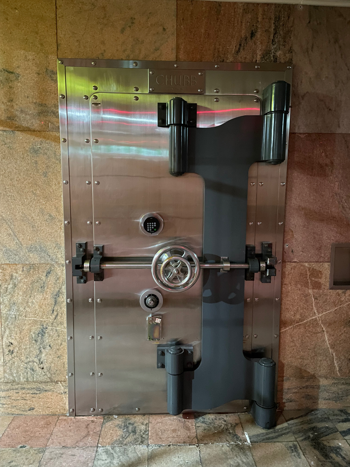 Interior of Hobart Mint private vault with rows of safe deposit boxes